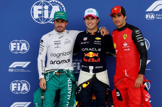 Miami Fernando Alonso Sergio Perez Carlos Sainz | Prvi trije na kvalifikacijah. Težko bi kdo napovedal tak razplet. | Foto Reuters