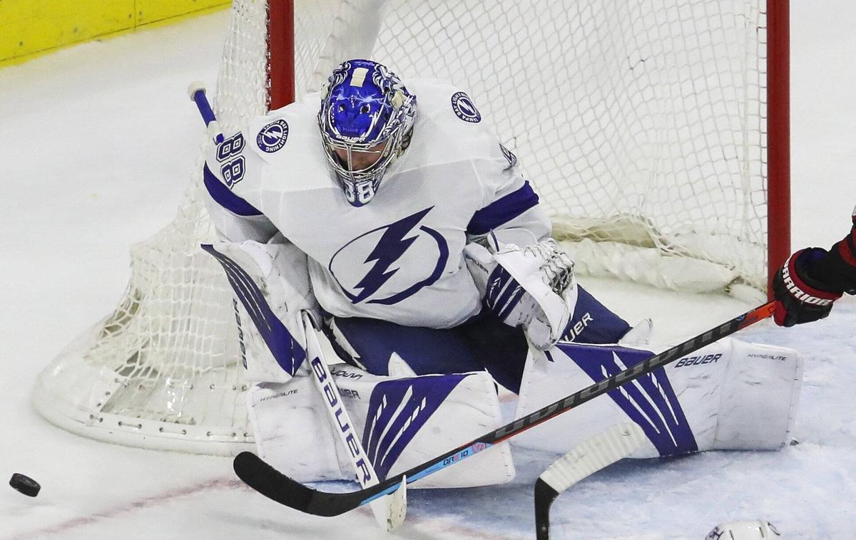 Andrej Vasilevskij | Ruski vratar Andrej Vasilevskij je bil junak druge tekme četrtfinala končnice v osrednji skupini severnoameriške hokejske lige NHL. | Foto Guliverimage