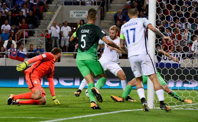 Slovaki so prejšnji mesec matirali Slovenijo slabih deset minut pred koncem rednega dela, ko je avtogol dosegel Miha Mevlja. | Foto: Reuters