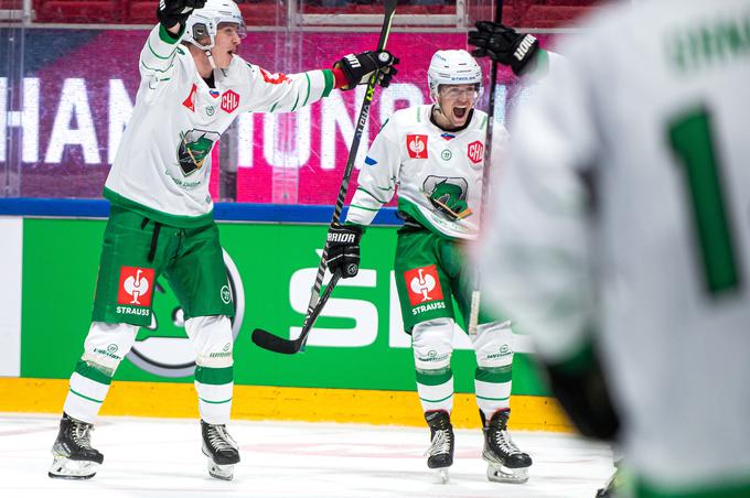 Jaka Sodja je dosegel prvi zadetek Olimpije v ligi prvakov, v 32. minuti je zadel za vodstvo z 1:0. | Foto: Domen Jančič/HK SŽ Olimpija