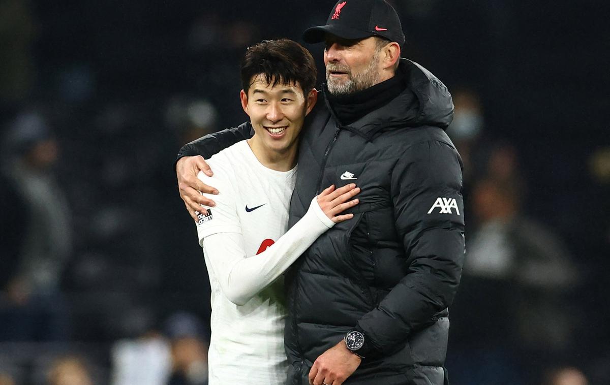 Son Tottenham Liverpool Klopp | Objem strelca drugega zadetka za Tottenham Heung-Min Sona ter trenerja Liverpoola Jürgena Kloppa. | Foto Reuters