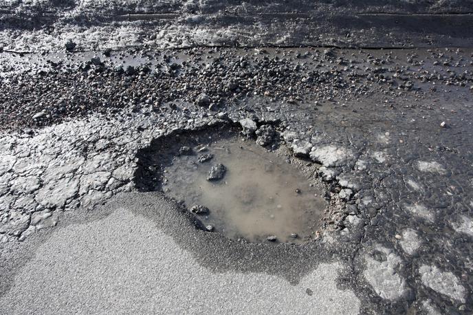 Asfalt. Luknja. Razpoka. | Bi tudi vi nastavili ogledalo državi? Na luknje v cesti bo lažje opozoriti. | Foto Getty Images