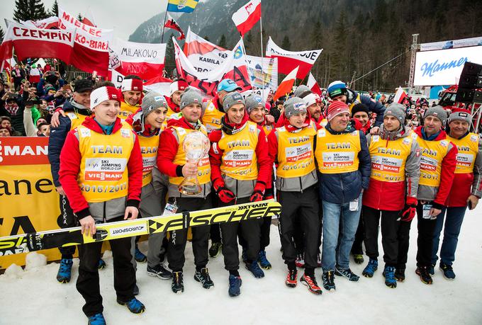 Poljski ljubitelji smučarskih skokov so čestitali rojakom za zmago v pokalu narodov. | Foto: Vid Ponikvar