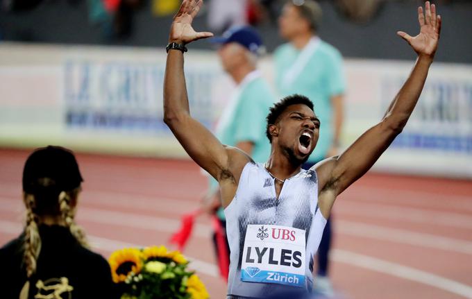 Takole se je Američan Noah Lyles razveselil zmage na 100 metrov. | Foto: Reuters