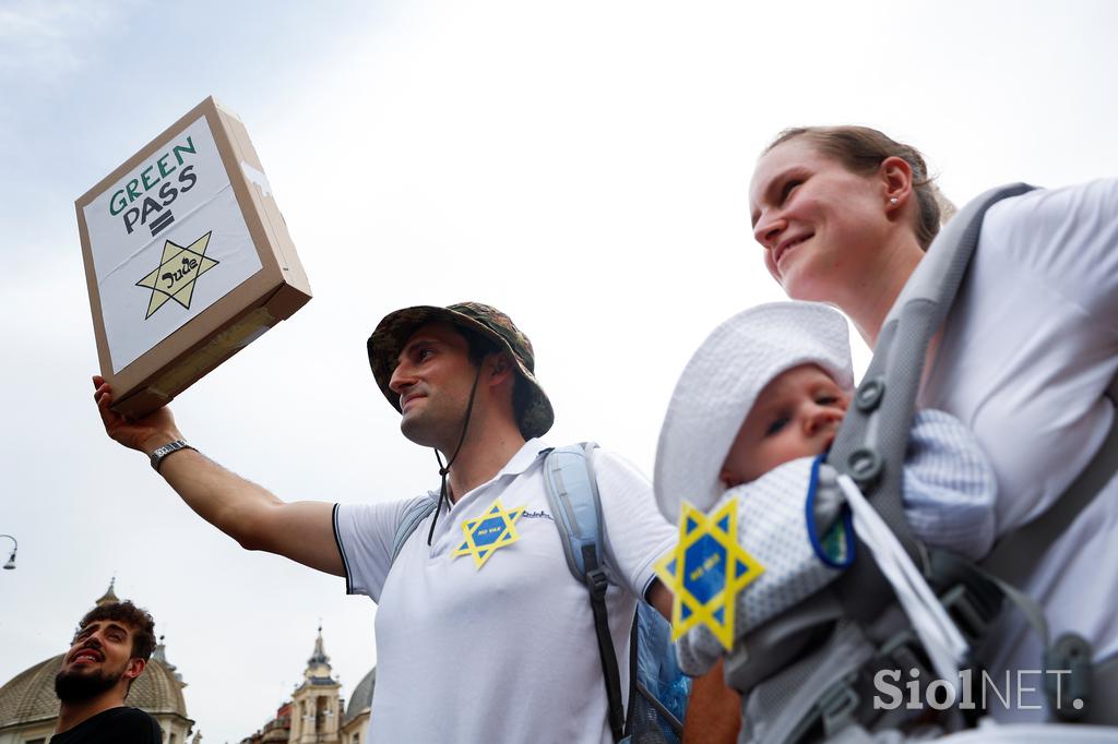 gostinci protest Rim covidna potrdila