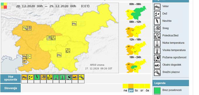 Opozorila vreme 27. 12. | Foto: Arso