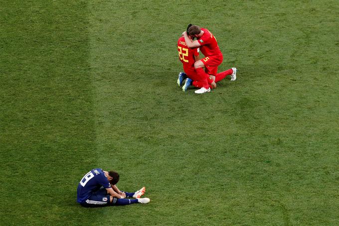 Odmeval je preobrat Belgije v osmini finala proti Japonski. Modri samuraji so vodili že z 2:0, tako je bilo vse do 69. minute, nato pa je sledil odgovor rdečih vragov. Zmagoviti gol je dosegel Nacer Chadli v četrti minuti sodnikovega podaljška. | Foto: Reuters