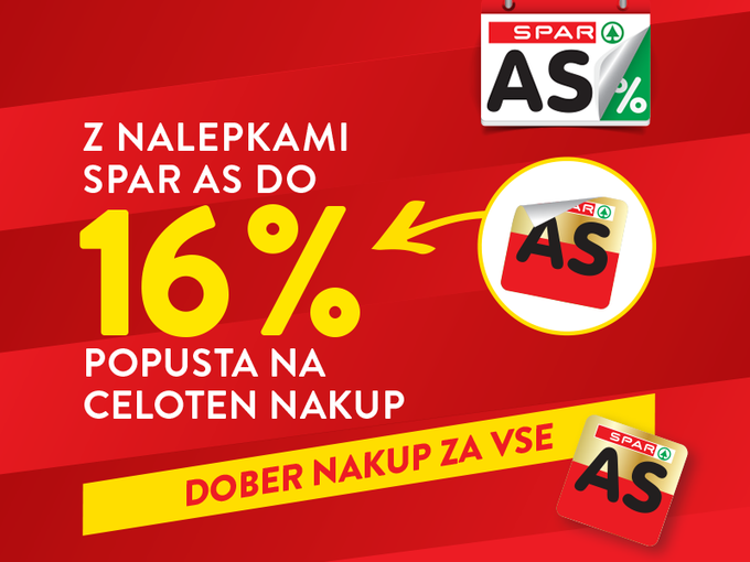 Z zbiranjem nalepk SPAR AS si lahko do 6. 5. 2023 zagotovite do 16 % popust na celoten nakup.  | Foto: Spar