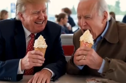 Trump in Biden na sladoledu: nedolžen prizor ima zlovešče ozadje #video