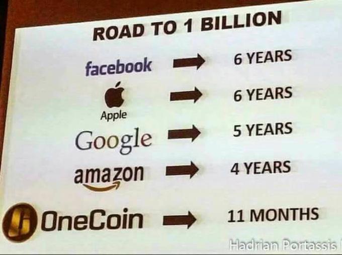 Onecoin se je v preteklosti na javnih predstavitvah pogosto primerjal s poslovnimi velikani, kot so Amazon, Facebook, Apple, Google. Onecoin je eno milijardo dolarjev prihodkov ustvaril prej od vseh, so se radi hvalili. Toda ali si predstavljate, da bi Jeff Bezos (Amazon), Mark Zuckerberg (Facebook) ali Larry Page (Google) tožili o tem, da zaradi tako imenovanih "hejterjev", ki jih spravljajo ob živce in blatijo v javnosti, ne morejo doseči zastavljenih ciljev?  | Foto: Matic Tomšič / Posnetek zaslona