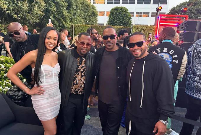 Jasmine in Martin Lawrence ter Eddie in Eric Murphy na premieri filma Beverly Hills Cop: Axel F julija letos. | Foto: Instagram/@jasmin_lawrence