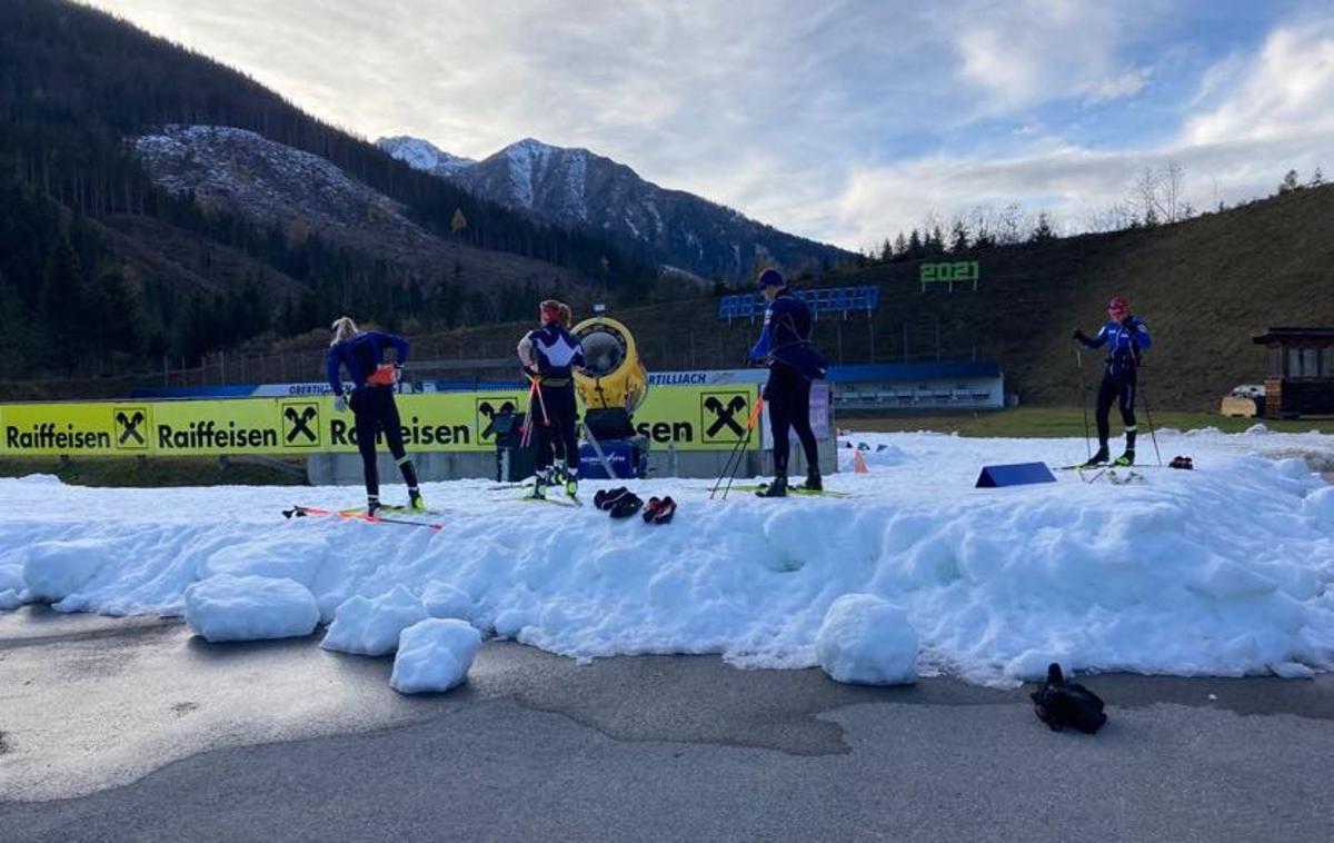 Slovenska biatlonska reprezentanca, Obertilliach, priprave | Tudi slovenska biatlonska reprezentanca je snežno zatočišče našla v Avstriji. | Foto SloSki