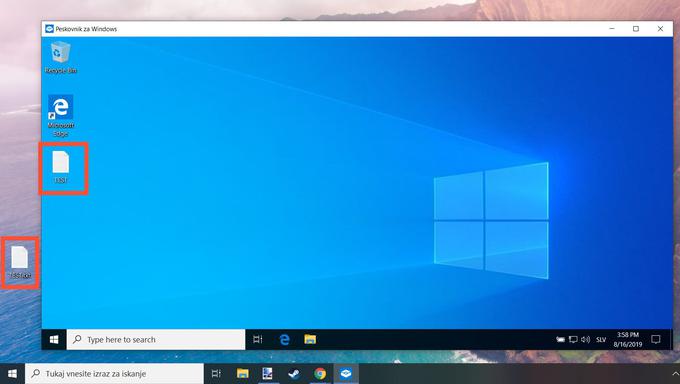 Ena od posebnosti Peskovnika za Windows je, da lahko med njim in "pravimi" Windowsi prenašamo datoteke, na primer priponko e-poštnega sporočila, za katero smo v Peskovniku ugotovili, da ni nevarna. Tega sicer ne moremo storiti s preprostim vlečenjem datoteke iz Peskovnika na namizje, temveč jo moramo klikniti z desno tipko, jo kopirati in nato prilepiti na želeno mesto.  | Foto: Matic Tomšič / Posnetek zaslona