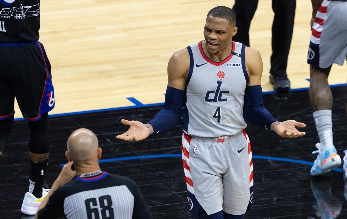 Russell Westbrook | Washington ni izgubil le druge tekme proti Philadelphii, ampak tudi Russella Westbrooka. Bo nared do tretje tekme? | Foto Reuters