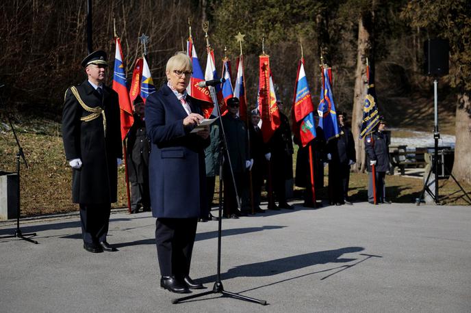 Nataša Pirc Musar | Slovesnost v spomin frankolovskim žrtvam ob 80. obletnici konca 2. svetovne vojne, na kateri je imela nagovor predsednica republike Nataša Pirc Musar, ki je tudi položila venec. | Foto STA