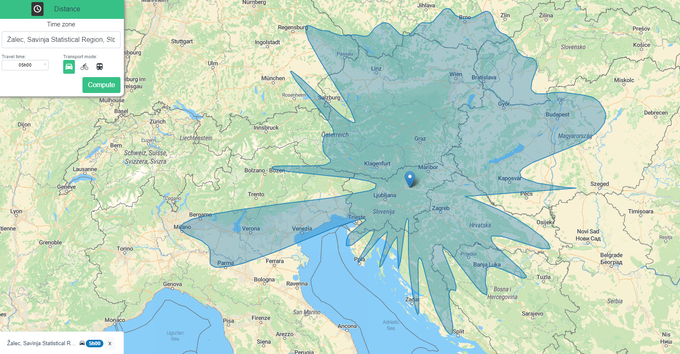 Peturna vožnja iz izbranega izhodišča (Žalec) bi nas ob upoštevanju cestnoprometnih predpisov pripeljala do Brna na Češkem, do Bratislave na Slovaškem, skoraj do Műnchna v Nemčiji, do Milana v Italiji, do Budimpešte na Madžarskem, do Banjaluke v Bosni in Hercegovini in do Splita na Hrvaškem. | Foto: Matic Tomšič / Posnetek zaslona