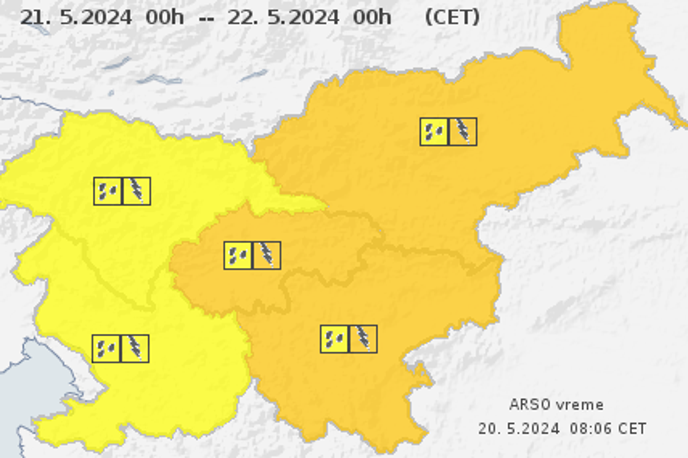 Arso opozorilo | V torek popoldne bodo nekatere dele države zajele močnejše nevihte. | Foto meteo/Arso/gov.si