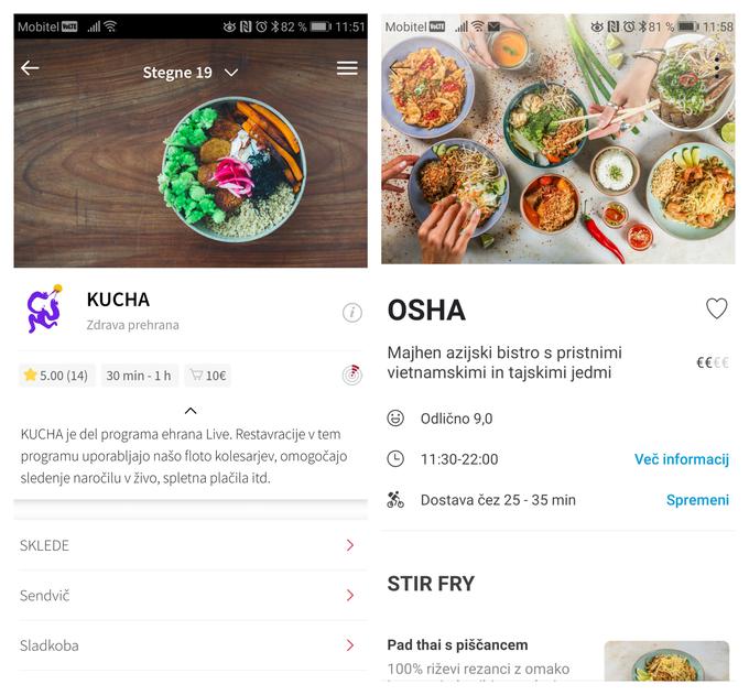 Aplikaciji ehrana.si (levo) in Wolt (desno) sta si zelo podobni tako po videzu kot uporabniški izkušnji. | Foto: zajem zaslona/Diamond villas resort