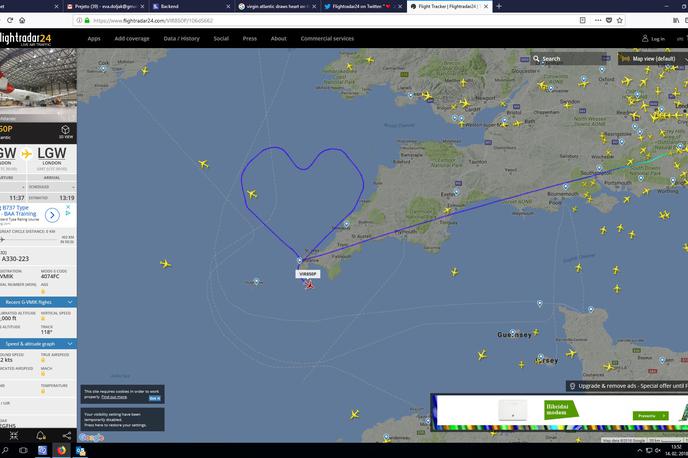 Srce v zraku | Foto Flightradar24.com