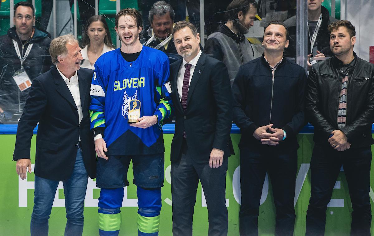 Žiga Jeglič MVP | Žiga Jeglič je bil najkoristnejši igralec (MVP) svetovnega prvenstva v Ljubljani. | Foto Grega Valančič/Sportida