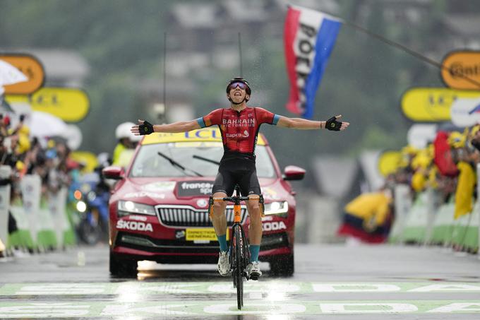 Belgijec Dylan Teuns (Bahrain-Victorious) je veliki zmagovalec 8. etape Dirke po Franciji. To je njegova druga etapna zmaga na Touru. | Foto: Guliverimage/Vladimir Fedorenko