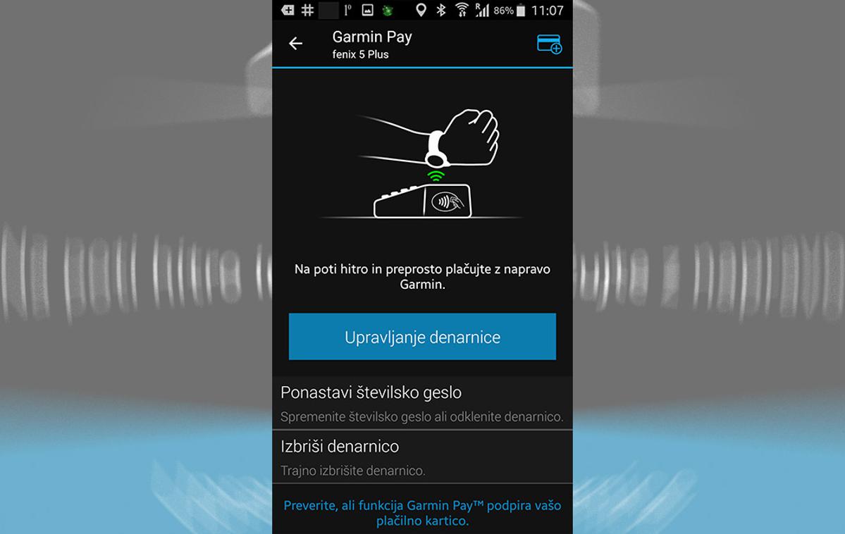 mBills, Mastercard, Garmin Pay, nosljivo plačevanje | Upravljanje denarnice Garmin Pay na pametni uri poteka prek programa Garmin Connect na povezanem pametnem telefonu. | Foto Srdjan Cvjetović