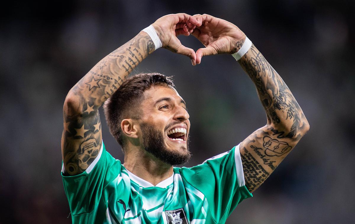 Olimpija Rogaška Rui Pedro | Olimpija je konec prejšnjega tedna odigrala prvenstveno tekmo in s 5:0 premagala Rogaško. Med strelce se je po izjemni akciji portugalskih rojakov vpisal Rui Pedro, ki je za razliko od preostalih strelcev (Saar Fadida je zadel trikrat, Mateo Karamatić pa enkrat) odigral tudi tekmo v Razgradu. Ludogorec po tekmi z Olimpijo ni odigral nobene tekme. | Foto Nik Moder/Sportida