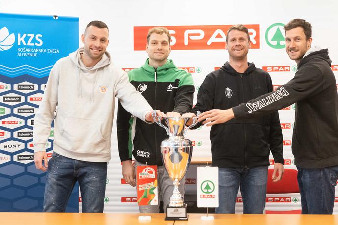 Pokal Spar | Kapetani moštev vseh štirih ekip: Nejc Zupan (Rogaška), Jaka Blažič (Cedevita Olimpija), Luka Lapornik (Krka) in Blaž Mahkovic (Helios Suns) | Foto Vid Ponikvar