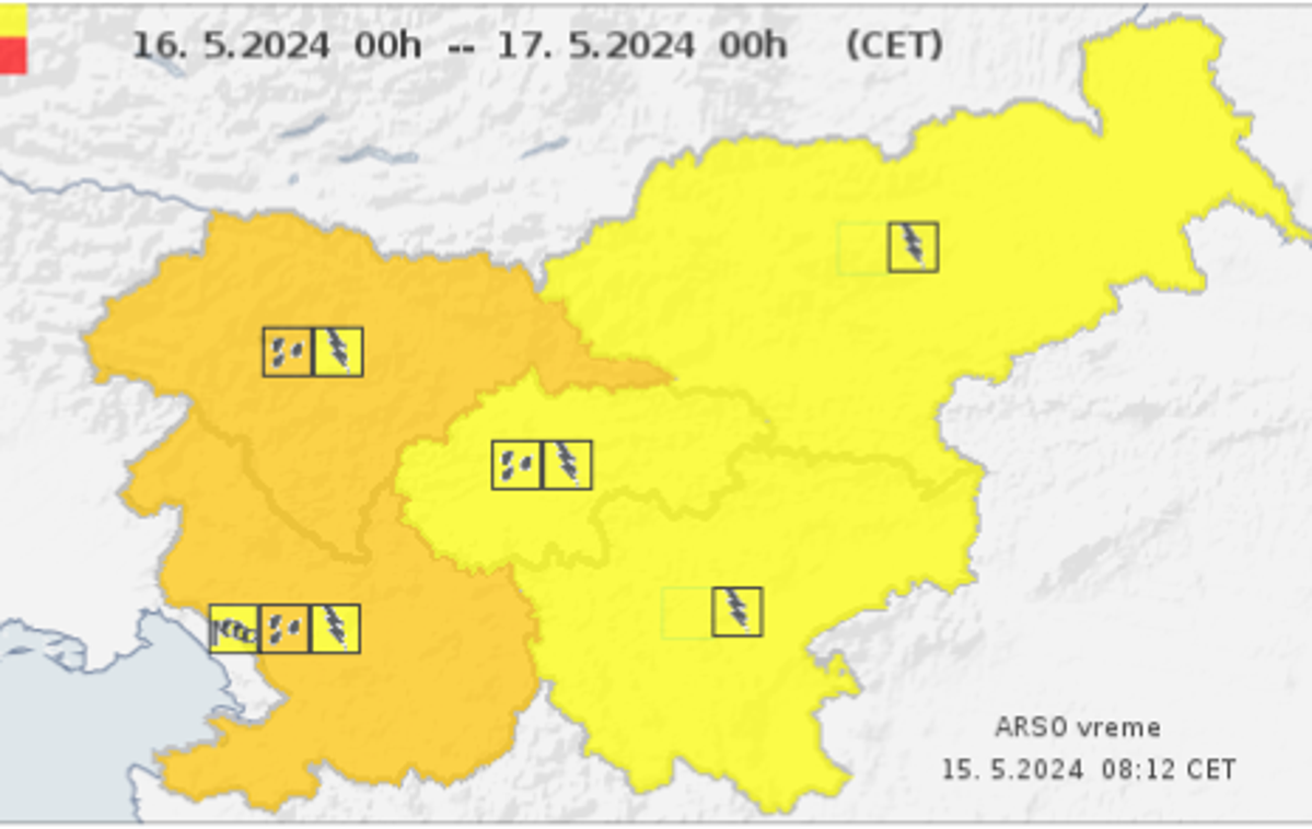 Arso | Oranžno opozorilo je za jugozahod Slovenije izdano zaradi padavin. | Foto Arso