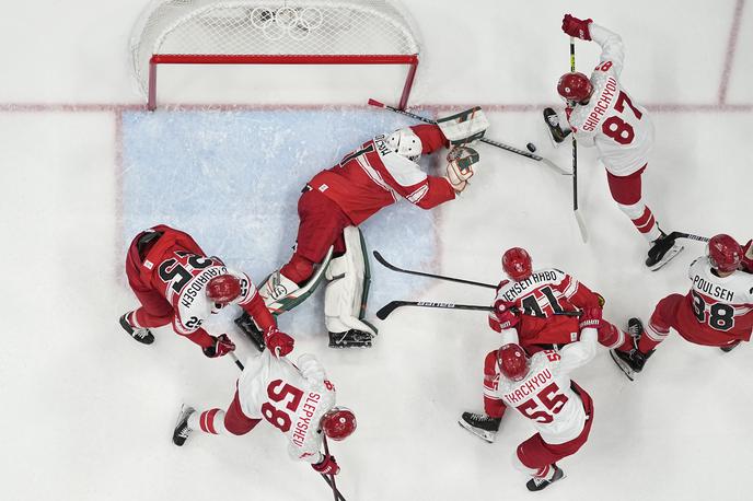 Frederik Dichow  Rusija Danska hokejski olimpijski turnir | Rusi so vknjižili drugo zmago, z 2:0 so premagali Dansko, končni rezultat so postavili z zadetkom v prazen gol. | Foto Guliverimage