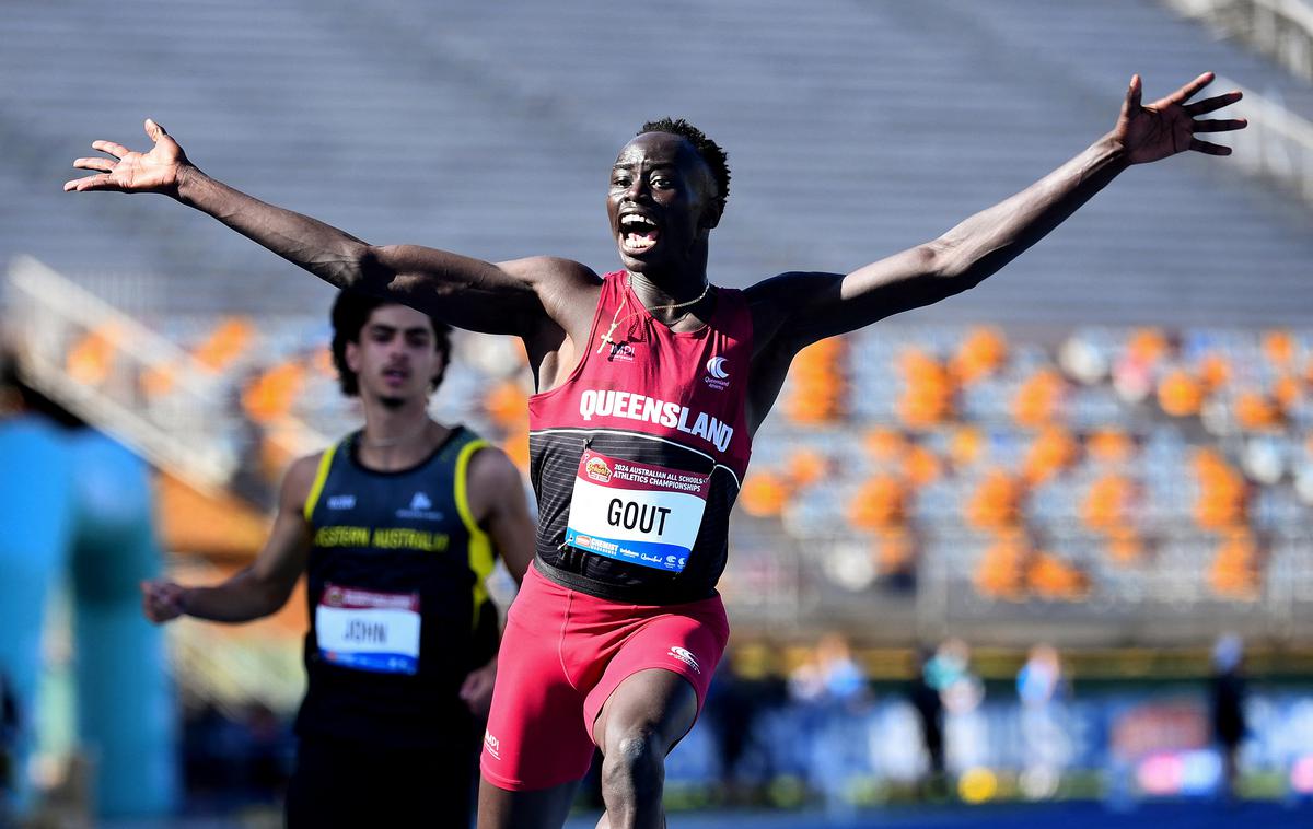 Gout Gout | Gout Gout je na šolskem prvenstvu v Brisbanu v teku na 200 m dosegel čas 20,04 sekunde. | Foto Reuters