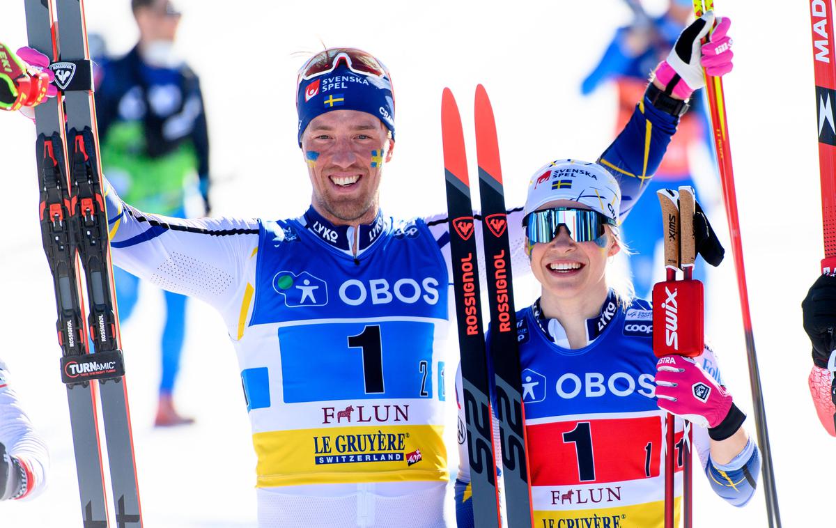 Calle Halfvarsson in Jonna Sundling | Jonna Sundling in Calle Halfvarsson sta zmagala na tekmi za svetovni pokal v smučarskem teku. | Foto Guliverimage