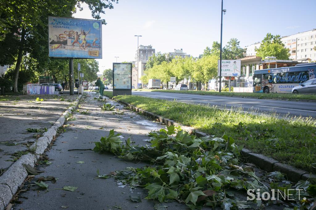 Posledice nočnega neurja v Ljubljani.