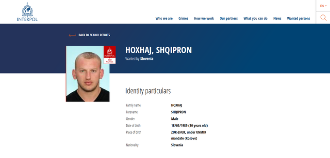 Shqipron Hoxhaj je povezan z drogami. | Foto: Interpol