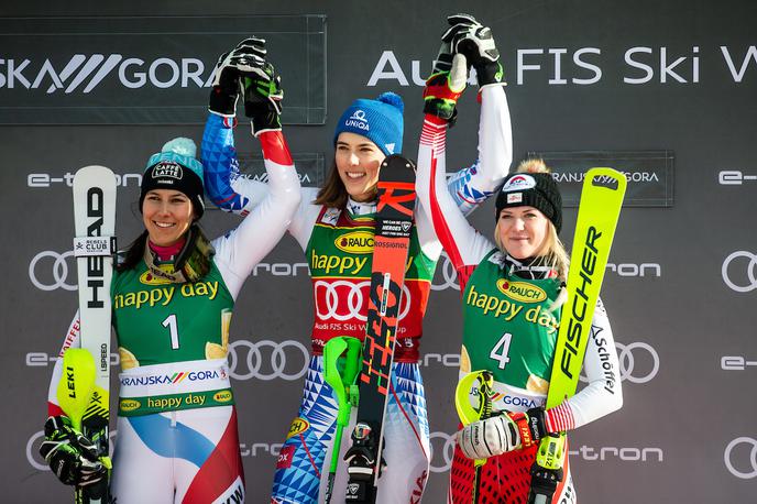 Petra Vlhova zlata lisica | Slovakinja Petra Vlhova je izkoristila odsotnost Mikaele Shiffrin in se v Kranjski Gori povzpela na najvišjo stopničko. Skupaj z včerajšnjim drugim mestom v veleslalomu je osvojila tudi trofejo Zlate lisice. | Foto Matic Ritonja/Sportida