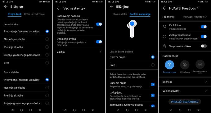 Možnosti nastavljanja in prilagajanja slušalk Huawei FreeBuds 4i prek pametnega telefona Huawei | Foto: Srdjan Cvjetović