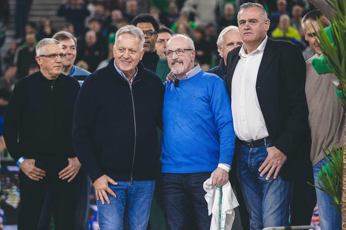 Peter Vilfan, Zmago Sagadin, Dušan Hauptman in Slavko Kotnik predstavljajo legende slovenske košarke. Sagadin je bil Kotnikov trener kar deset let. | Foto: Grega Valančič/Sportida