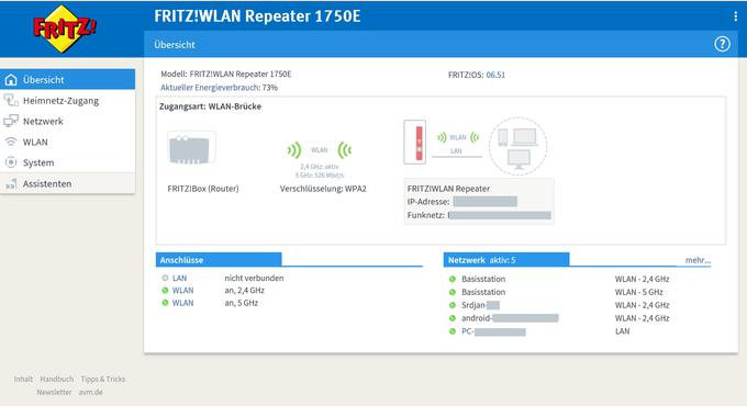 Repetitor FRITZ!WLAN Repater 1750E podpira tako frekvenčno območje 2,4 gigaherca kakor tudi (hitrejše in manj zasedeno) frekvenčno območje pet gigahercev. | Foto: Srdjan Cvjetović