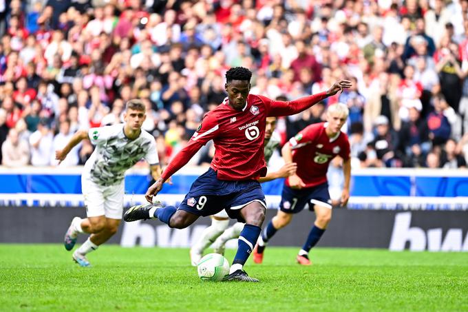 Jonathan David je zatresel mrežo Olimpije že v uvodnem krogu, ko je Lille doma zmagal z 2:0. V polno je meril z bele točke. | Foto: Guliverimage