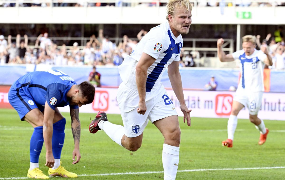 kvalifikacije 2024 Finska Slovenija | Joel Pohjanpalo je zadel za vodstvo Finske z 1:0. | Foto Reuters