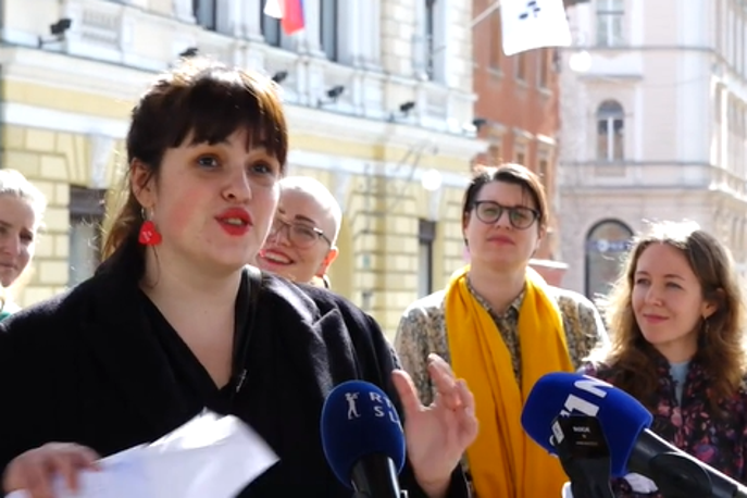 Nika Kovač | V gibanju My Voice, My Choice so povezana različna gibanja, organizacije in aktivisti iz Evrope, ki si prizadevajo za varstvo človekovih in reproduktivnih pravic, pravičnost in enakopravnost. | Foto STA