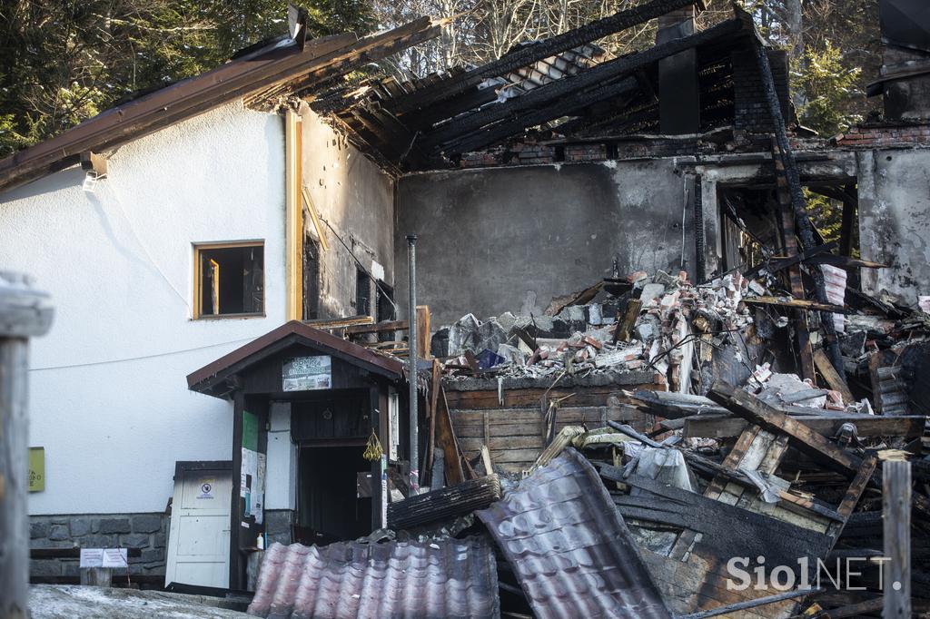 Požar na Osankarici. Osankarica. Pogorišče.