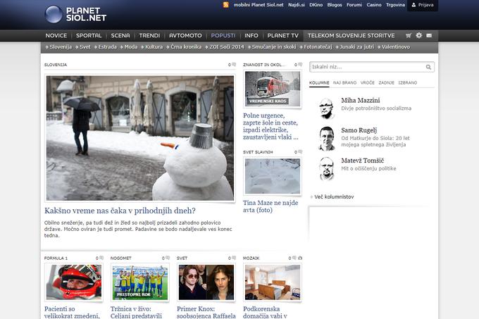 Krajši čas je Siol.net svojemu imenu dodal predpono Planet, ki je prišla ob združitvi z mobilnim portalom Planet, sadom razvoja takrat še neodvisne družbe Mobitel. Zaslonski zajem je iz leta 2014. | Foto: Siol.net/ A. P. K.