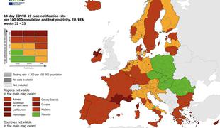 Slovenija tudi po posodobljenem zemljevidu ECDC ostaja oranžna