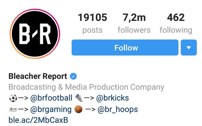 Bleacher Report ima na družbenih omrežjih ogromen doseg. Na Twitterju imajo skoraj sedem milijonov sledilcev, na Instagramu na več kot treh profilih skupno devet milijonov sledilcev, na Facebooku na dveh profilih 15 milijonov sledilcev, na YouTubu jim sledi dobrega pol milijona uporabnikov. Potem pa je tu seveda še House of Highlights, ki prinaša dodatnih skoraj deset milijonov sledilcev. "Bleacher" je sicer angleški izraz za preprosto tribuno, kakršne je mogoče najti ob šolskih ali vaških nogometnih igriščih. | Foto: Matic Tomšič / Posnetek zaslona