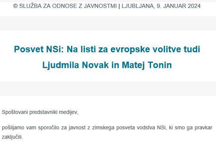 Vabilo Nsi | Sporočilo za javnost stranke NSi po "tradicionalnem zimskem posvetu" 9. januarja letos. | Foto NSi