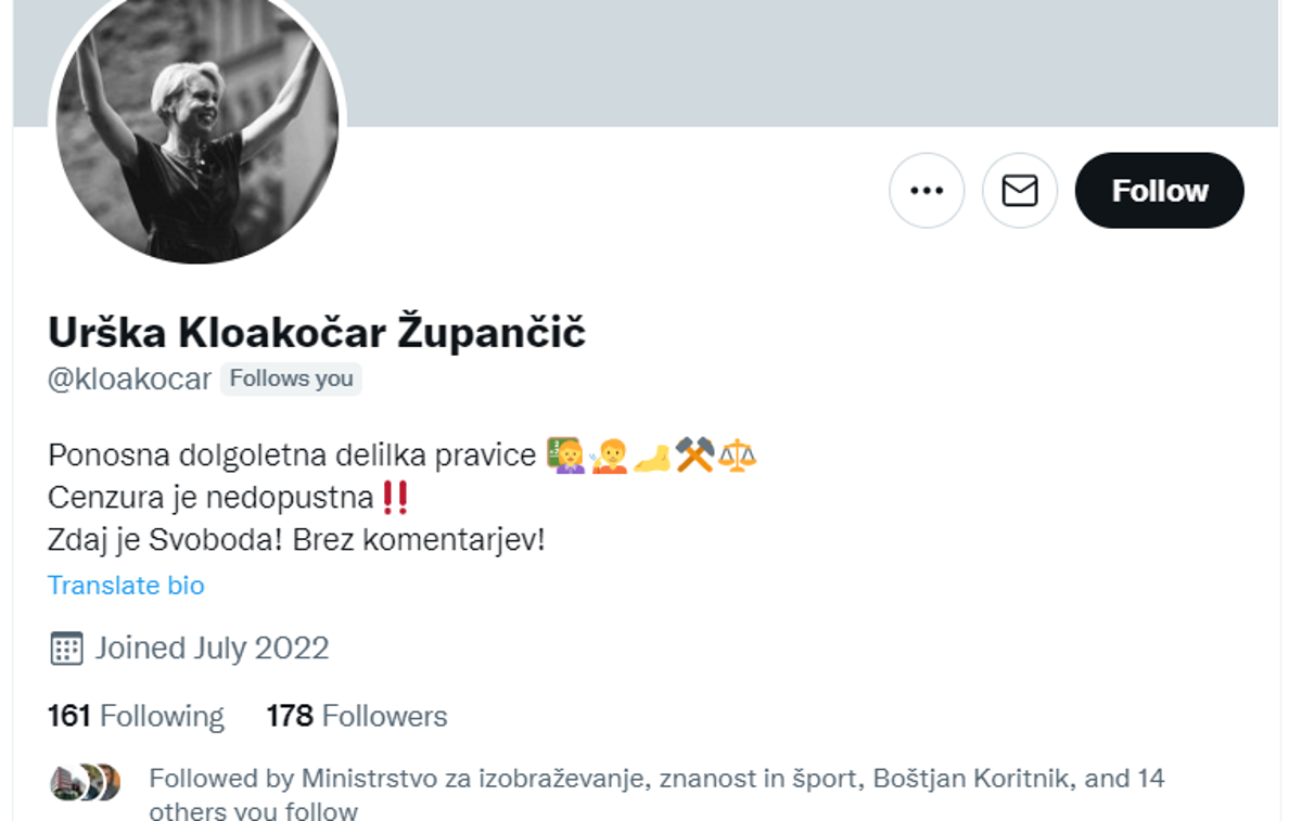 Klakočar Zupančič Twitter Fake | Opis satiričnega profila @kloakocar na Twitterju sicer ne pove neposredno, da gre za parodijo, a je to mogoče ugotoviti že tako, da natančno preberemo njegovo ime. | Foto Matic Tomšič / Posnetek zaslona