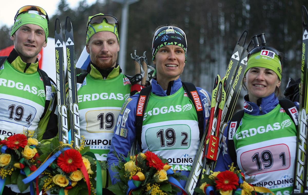 SP Ruhpolding 2012 - Jakov Fak, Klemen Bauer, Teja Gregorin, Andreja Mali | Srebrna slovenska štafeta iz Ruhpoldinga 2012 | Foto Sportida