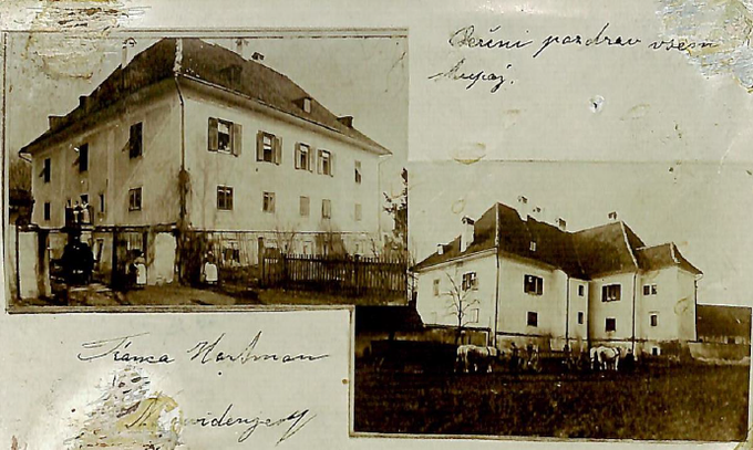 Razglednica dvorca Zgornji Lanovž iz leta 1904. Vir: Ocvirk, Nejc. Raziskovalna naloga: Dvorec Zgornji Lanovž – nova priložnost?
 | Foto: Zbirka Razglednic, Razglednica dvorca Lanovž, ZAC, 1904.