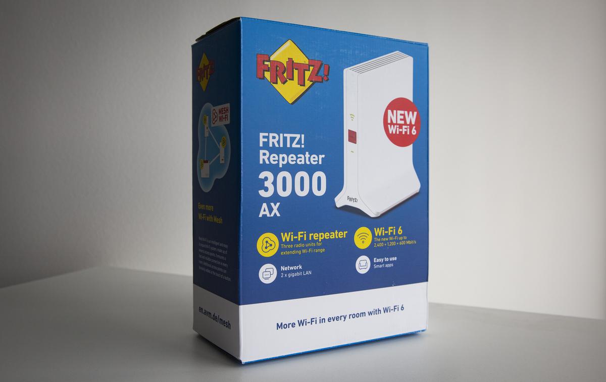 FRITZ!Repeater 3000 AX | FRITZ!Repeater 3000 AX prinaša podporo za Wi-Fi 6 v (višji) srednji razred usmerjevalnikov nemškega proizvajalca AVM. | Foto Bojan Puhek